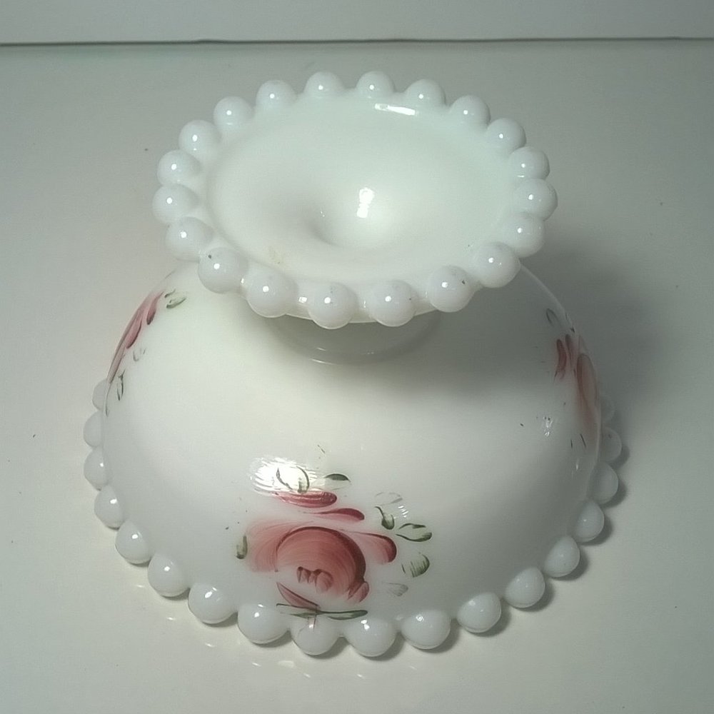 Vintage Milk Glass With Roses Compote/Candy Dish - Picture 7 of 8